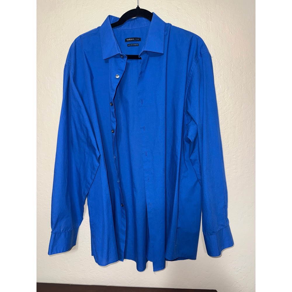 Van Heusen Studio Slim Fit Stretch Long‎ Sleeve Dress Shirt Blue Men's 18 34/35